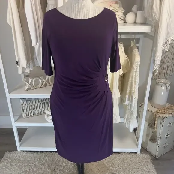 JH Plus | Dresses | Jh Plus Size 4 Womens Eggplant Purple Stretch Knit  Cocktail Dress Office 2789 | Poshmark